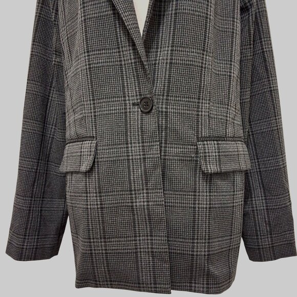 Sanctuary Womens One-Button Gray Plaid Blazer Two Front Flap Pockets Size 8 - Picture 5 of 10